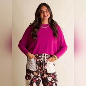 Charlotte Avery Dolman Sleeve Top NWT Medium Magenta
